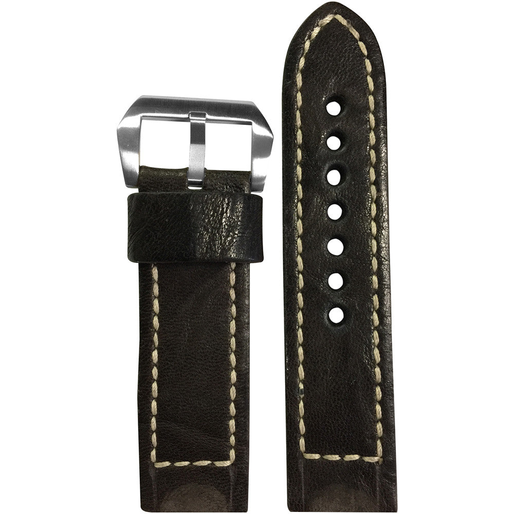 Distressed Vintage Leather Watch Band | Dark Brown | Box Stitch | For Panerai