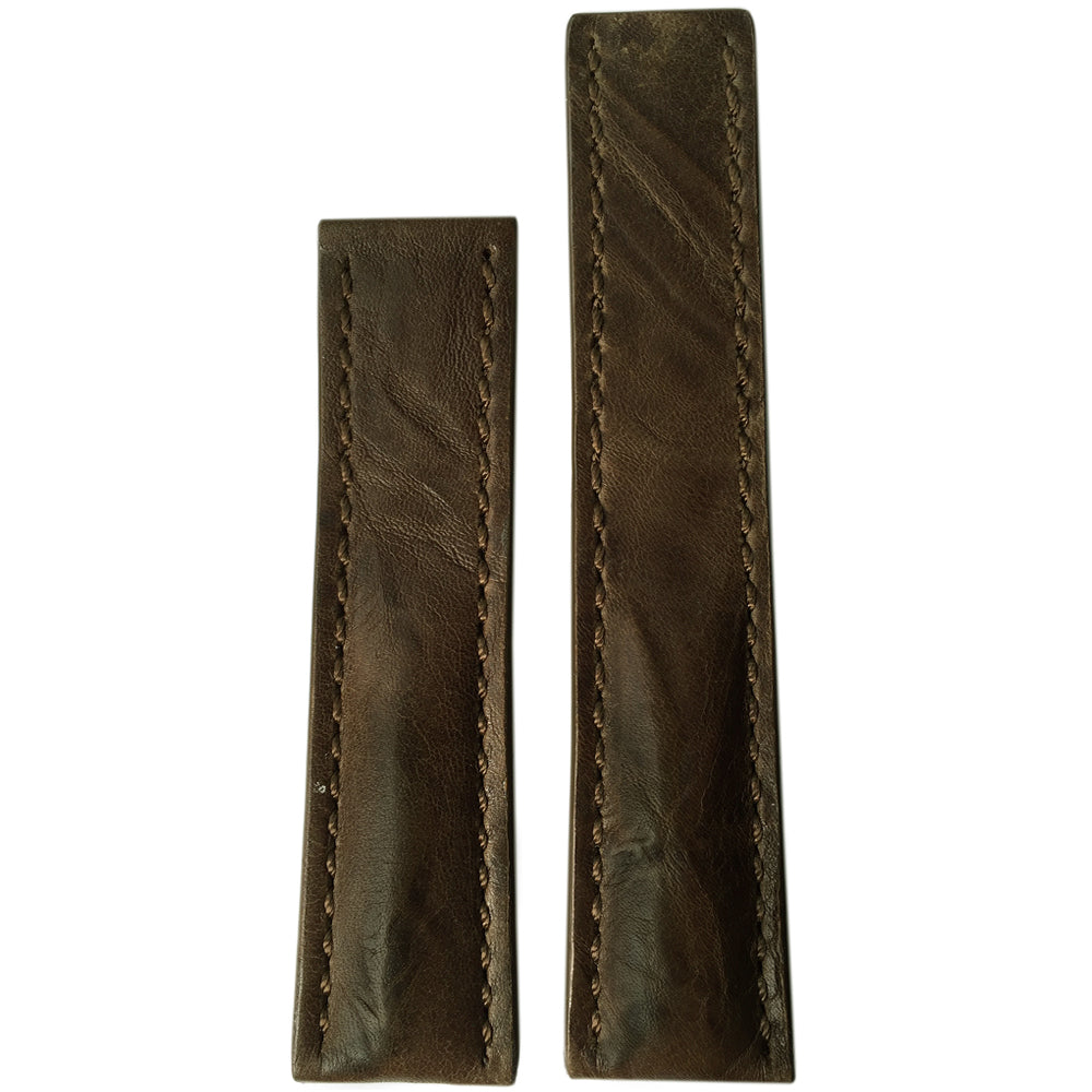 Distressed Vintage Leather Watch Band | Walnut | White Stitch | For Breitling Deploy