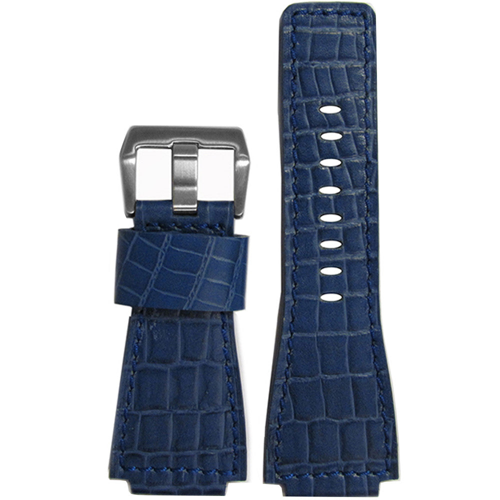 Embossed Leather "Gator" Watch Band | Dark Blue | Match Stitching | For Bell & Ross
