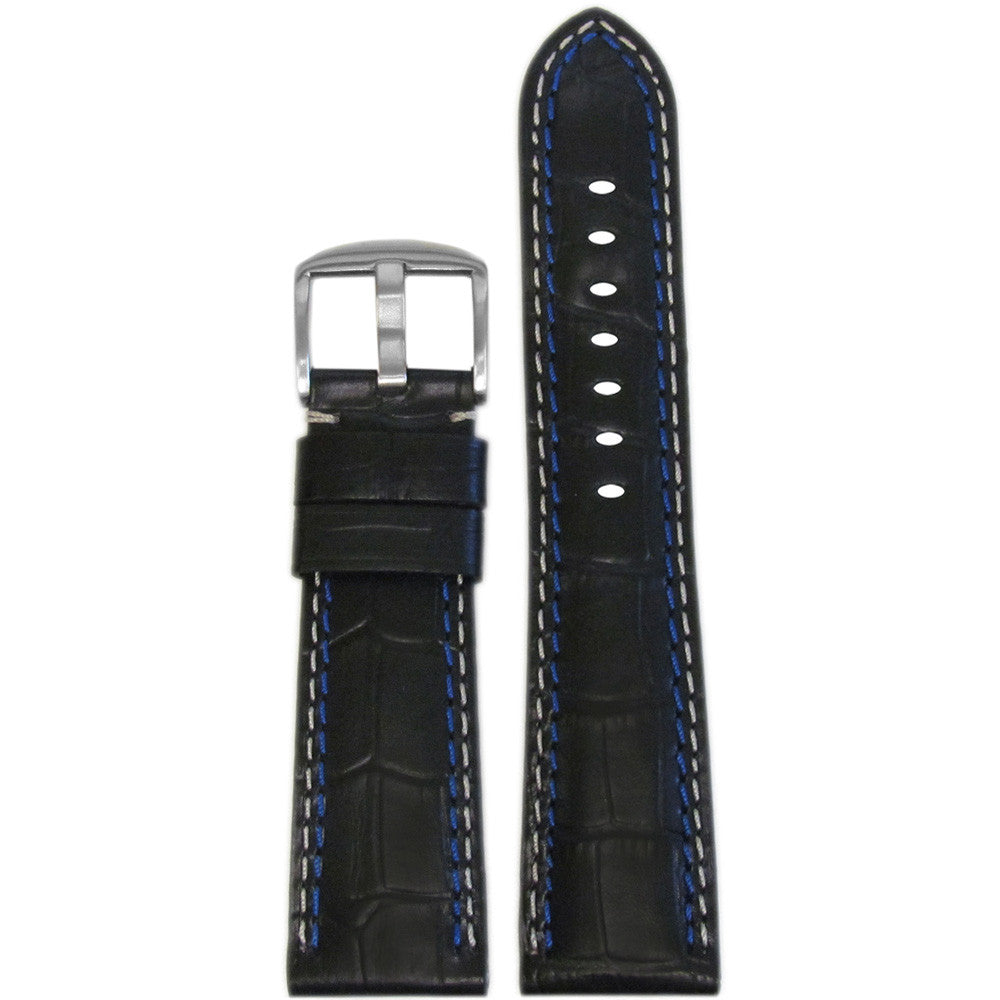 Embossed Leather Watch Band | Gator Print | Black | White & Blue Stitch | for Panerai Radiomir