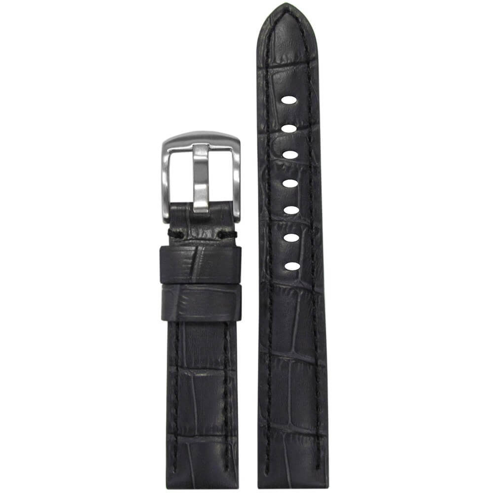 Embossed Leather Gator Print Watch Band | Padded | Grey | Black Stitch