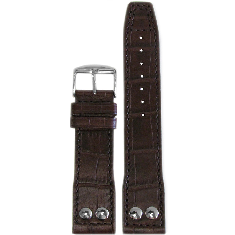 Embossed Leather "Gator" Pilot Style Watch Band | Dark Brown | Match Stitching | IWC Style