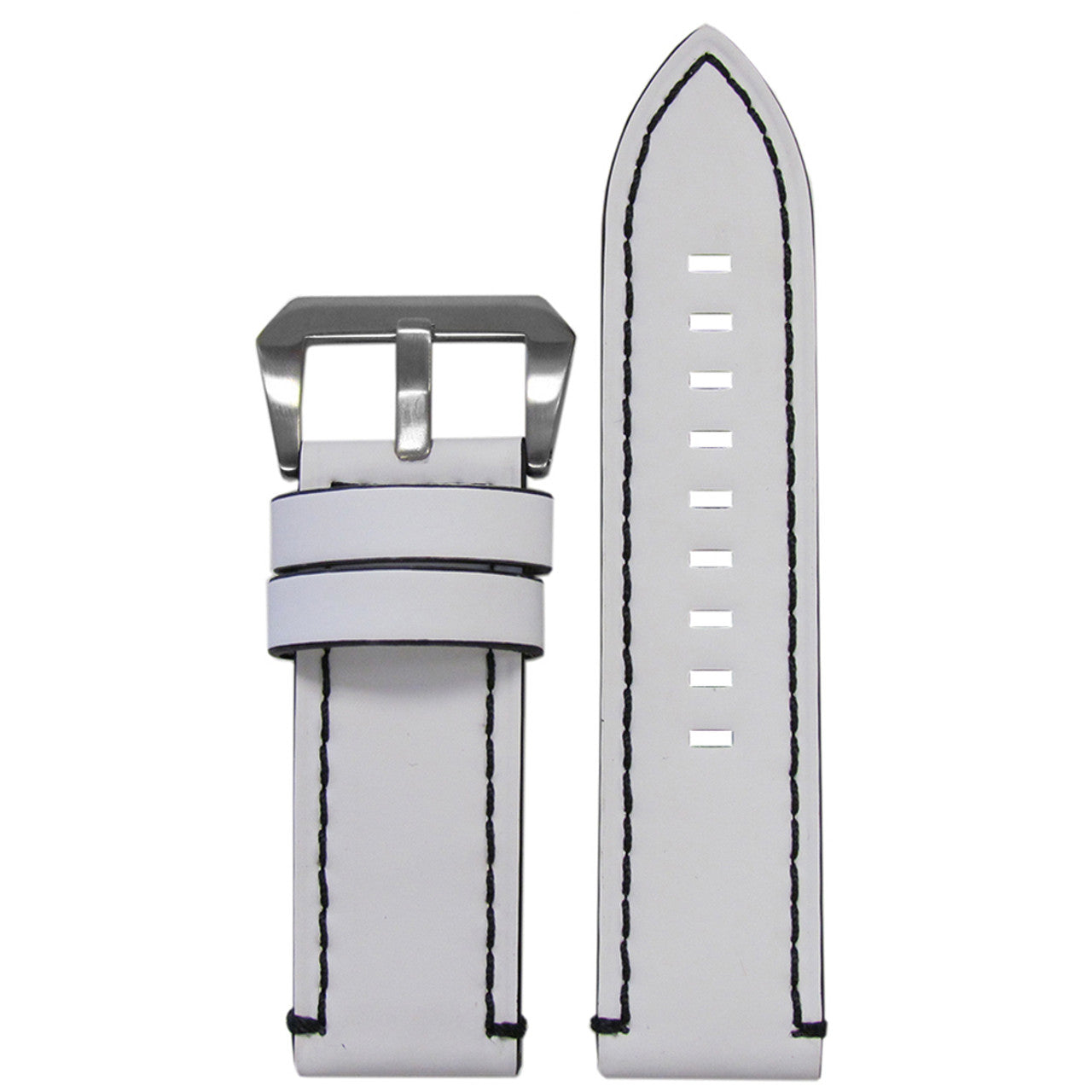 Genuine Leather Watch Band | Galaxy | Flat | White | Black Stitching and Edging