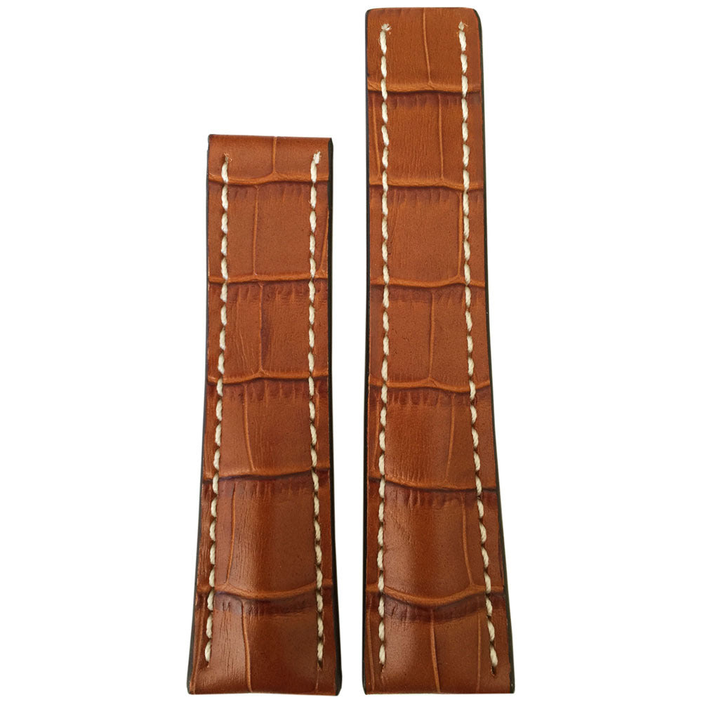 Embossed Leather Watch Band | Gator Print | Honey | White Stitch | For Breitling Deploy