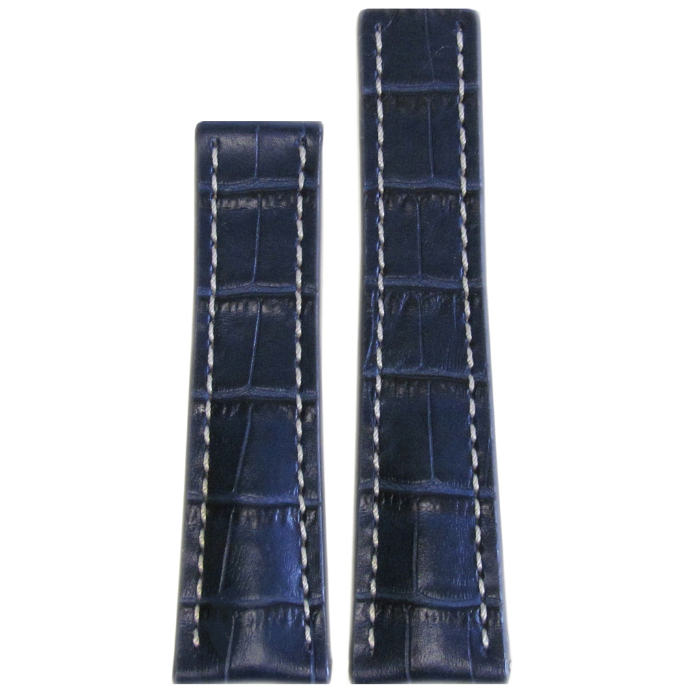 Embossed Leather Watch Band | Gator Print | Navy | White Stitch | For Breitling Deploy
