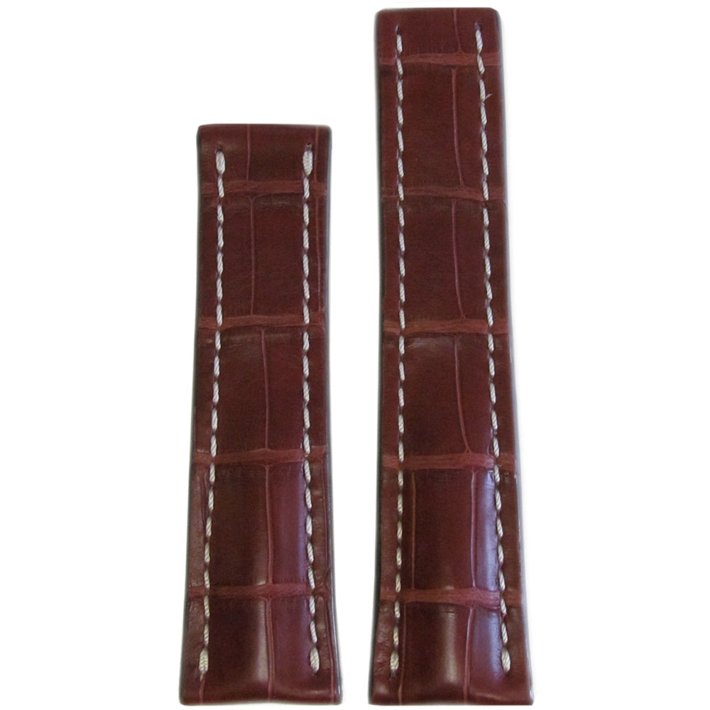 Genuine Alligator Watch Band | Matte | Mahogany | White Stitch | For Breitling Deploy