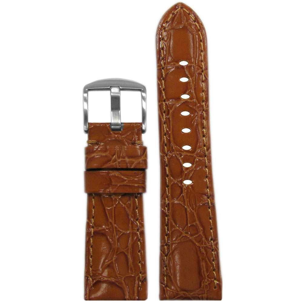 Glossy Embossed Leather Watch Band | Gator Print | Honey | Colored Stitch | for Panerai Radiomir