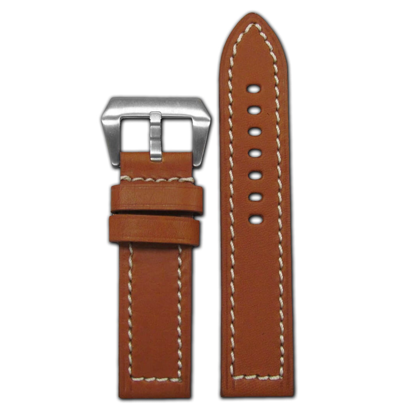 Golden Brown Vintage Leather Watch Band | Flat | Golden Brown | White Stitch