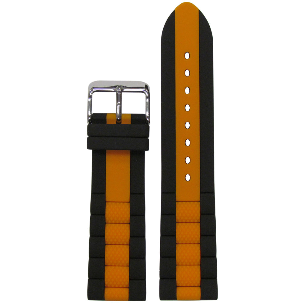 Black Oyster Silicone Watch Band | Diver | Orange Stripe | Hadley Roma MS3344