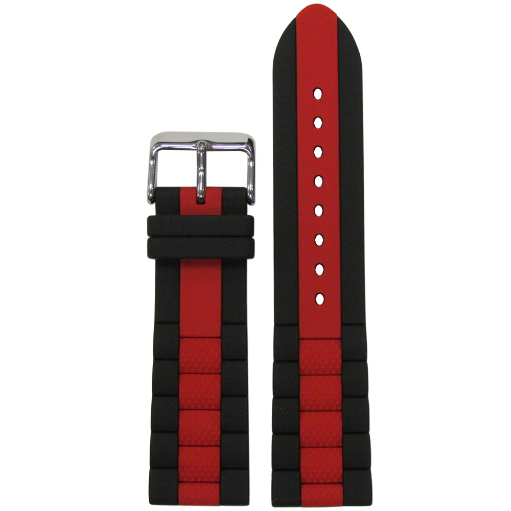 Black Oyster Silicone Watch Band | Diver | Red Stripe | Hadley Roma MS3344