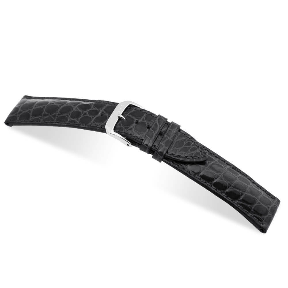 Genuine Alligator Watch Band | Heritage | Glossy Finish | Flank Cut | Black