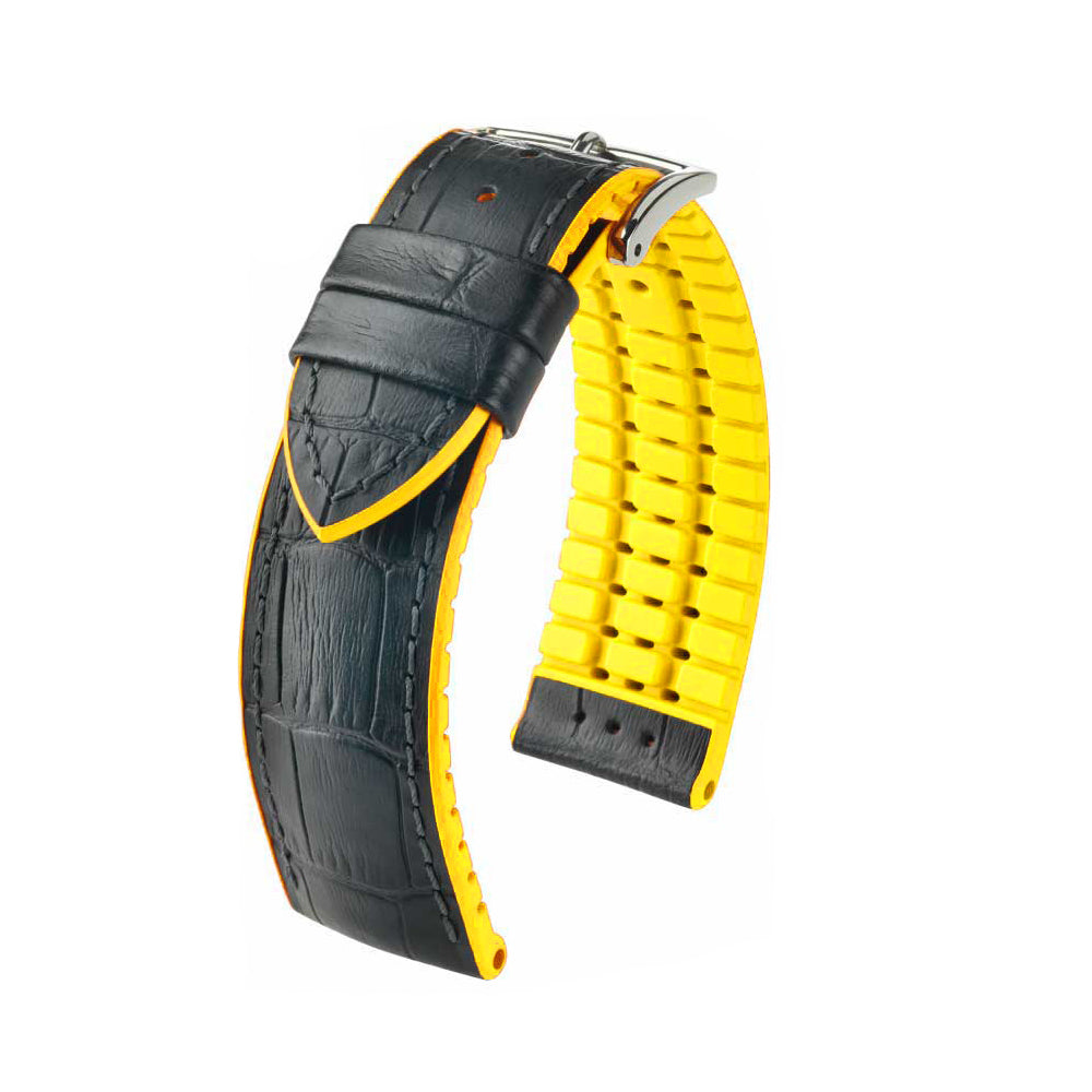 Hirsch Performance Series Watch Strap | Andy | Black | Yellow Backing and Siding