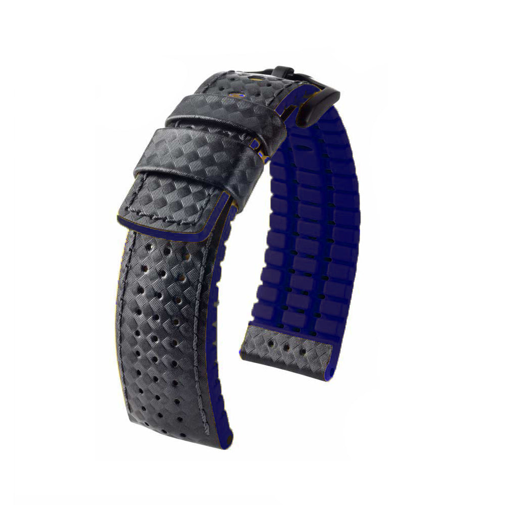 Hirsch Performance Series Watch Strap | Ayrton | Black | Blue Backing and Siding