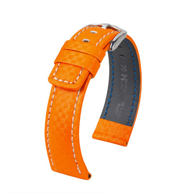 Hirsch Carbon Watch Strap | Water Resistant | Orange | White Stitch