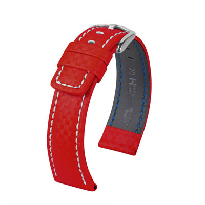 Hirsch Carbon Watch Strap | Water Resistant | Red | White Stitch
