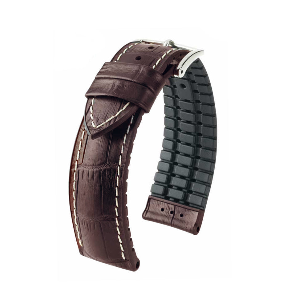 Embossed Italian Calfskin Watch Strap | George | Brown | Premium White Stitch | Hirsch Performance Series