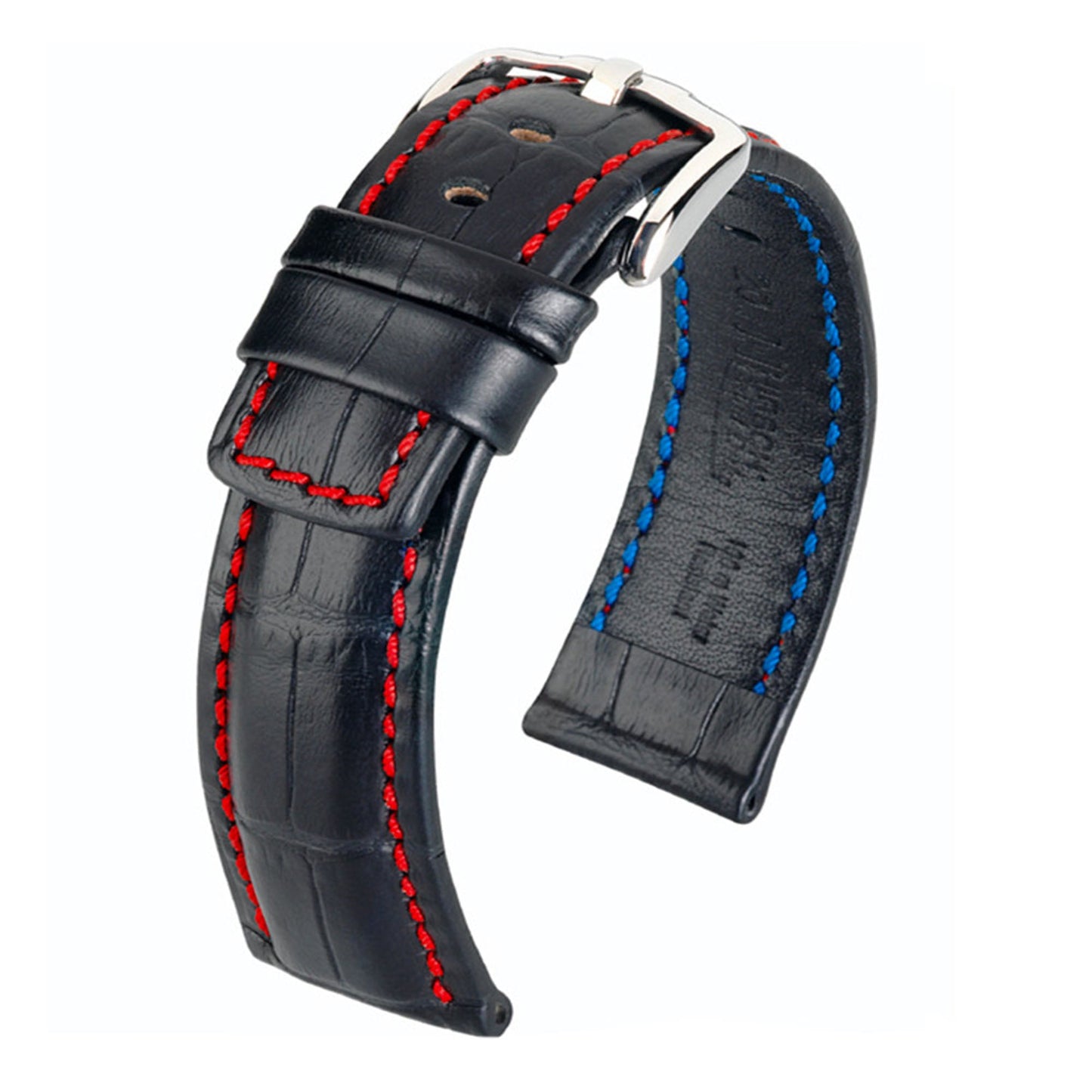 Embossed Italian Calfskin Watch Band | Grand Duke | Black | Red Stitch