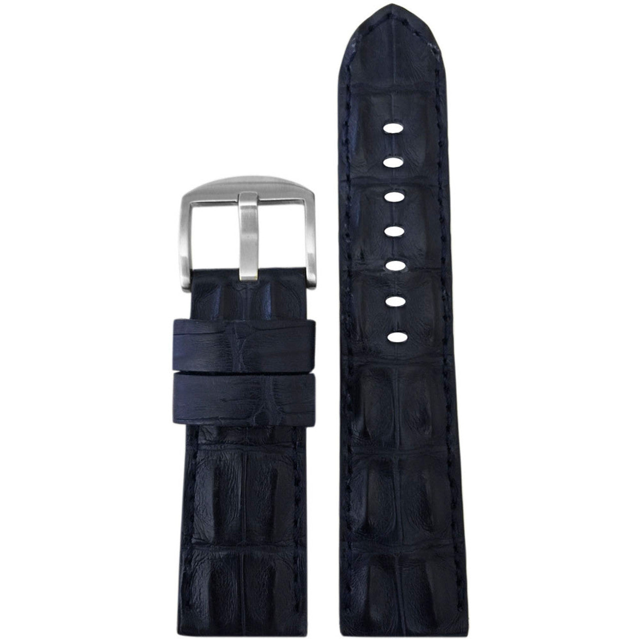 Genuine Hornback Alligator Watch Band | Navy | Match Stitching