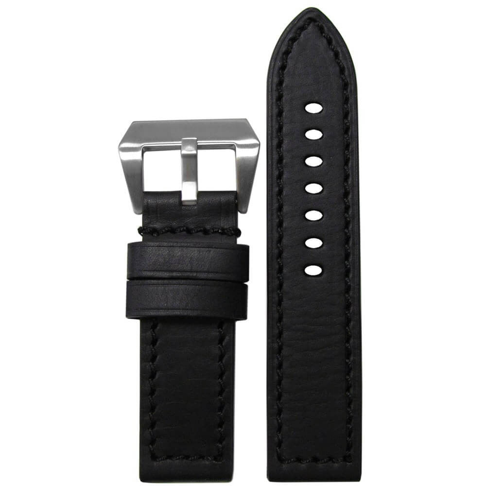 HZ Vintage Leather Watch Band | Flat | Black | Black Stitch