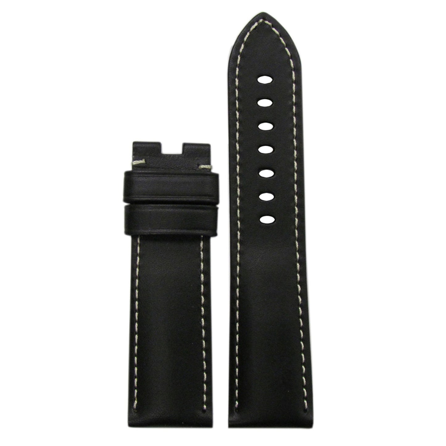 Italian Leather Watch Band | Black | White Stitch | for Panerai Deploy
