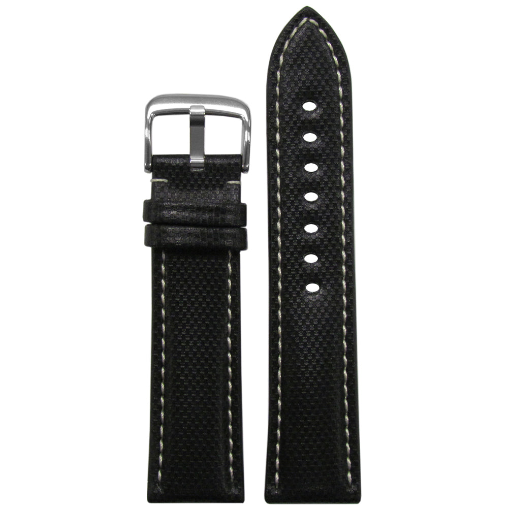 "KVLR" Style Synthetic Watch Band | Black | White Stitch