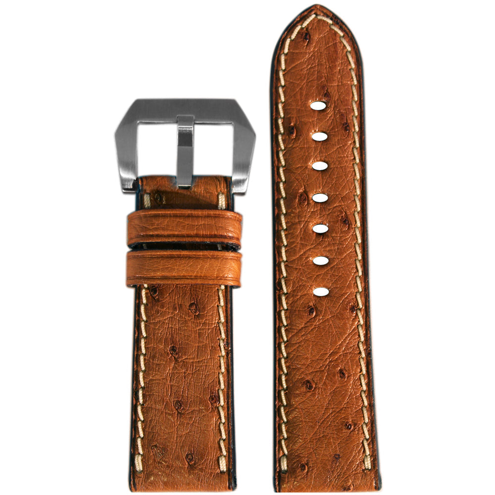 "Le Jardin" Genuine Ostrich Watch Band | Natural | White Stitch