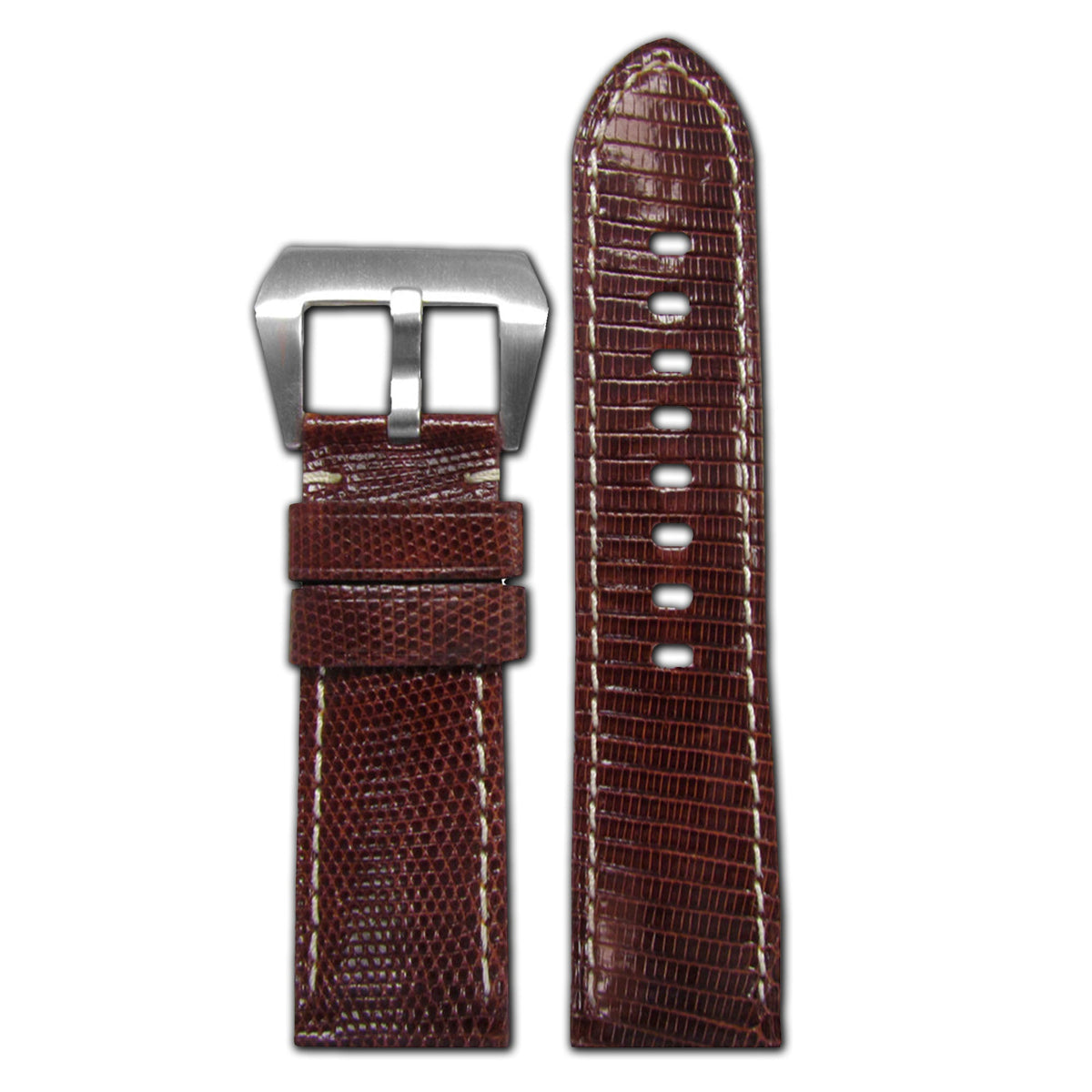 Genuine Lizard Watch Band | Padded | Light Brown | White Stitch