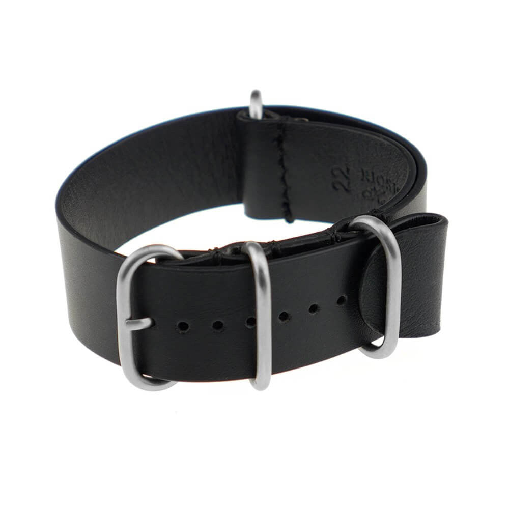 Calfskin Watch Band | Lisbon | One-Piece | 4 Brushed Rings | Black