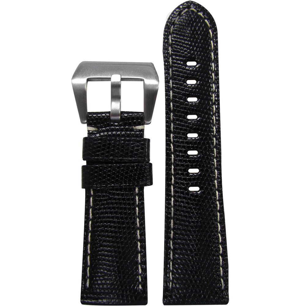 Genuine Lizard Watch Band | Black | White Stitch | for Panerai Radiomir
