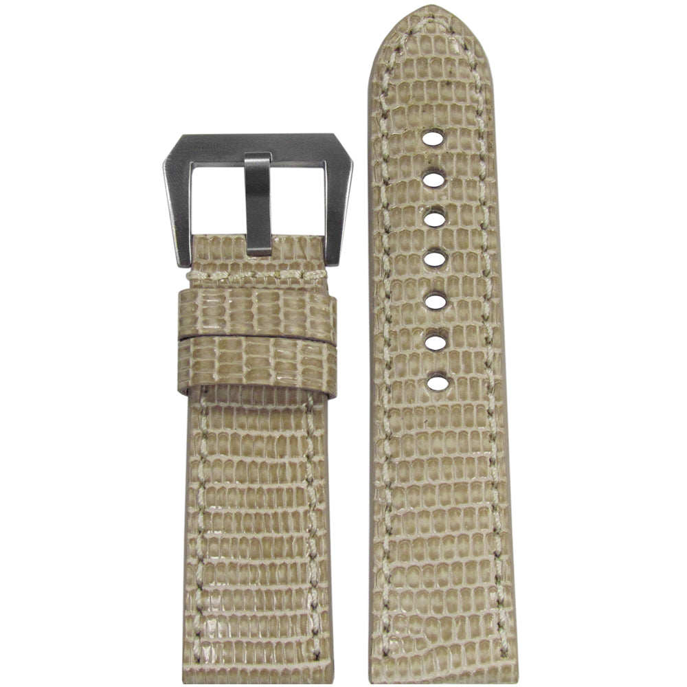 Lizard Watch Band | Premium Cut | Matte Finish | Beige | Match Stitch