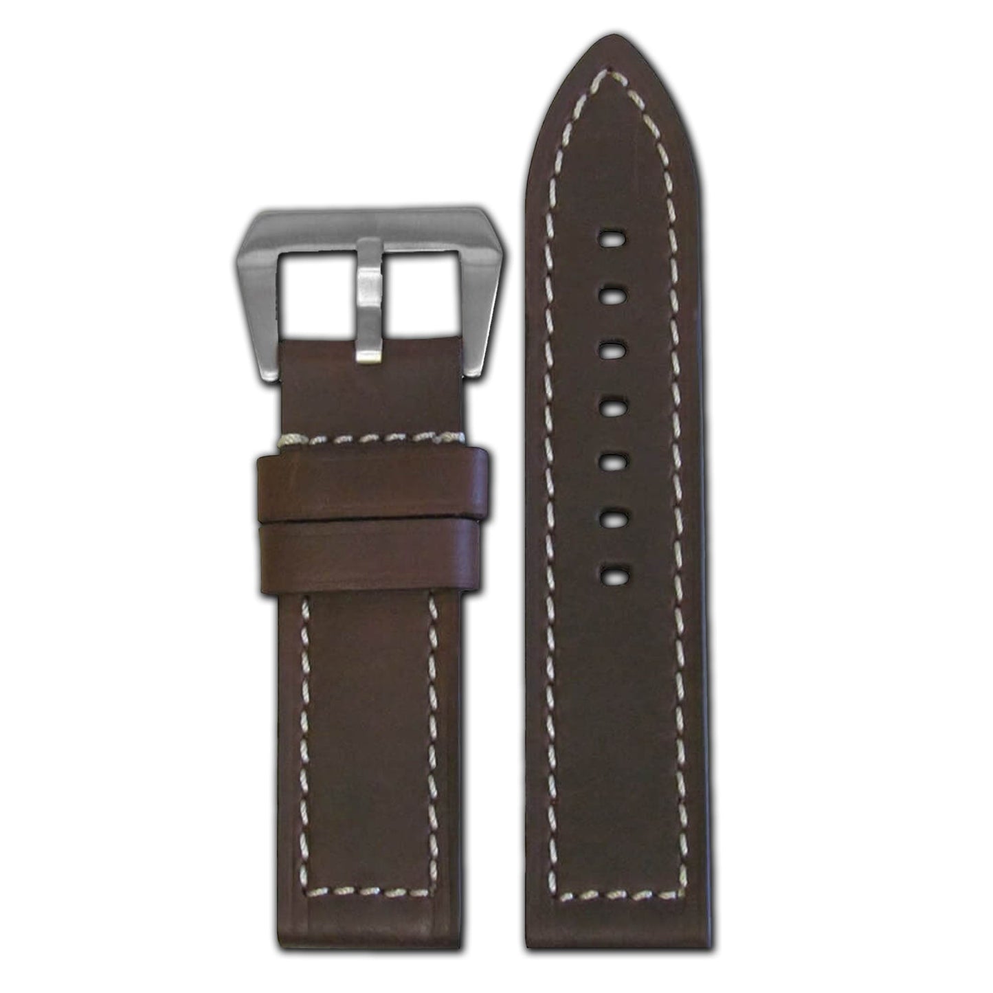 "Loco Horse" Suede Vintage Leather Watch Band | Flat | Brown | White Stitch