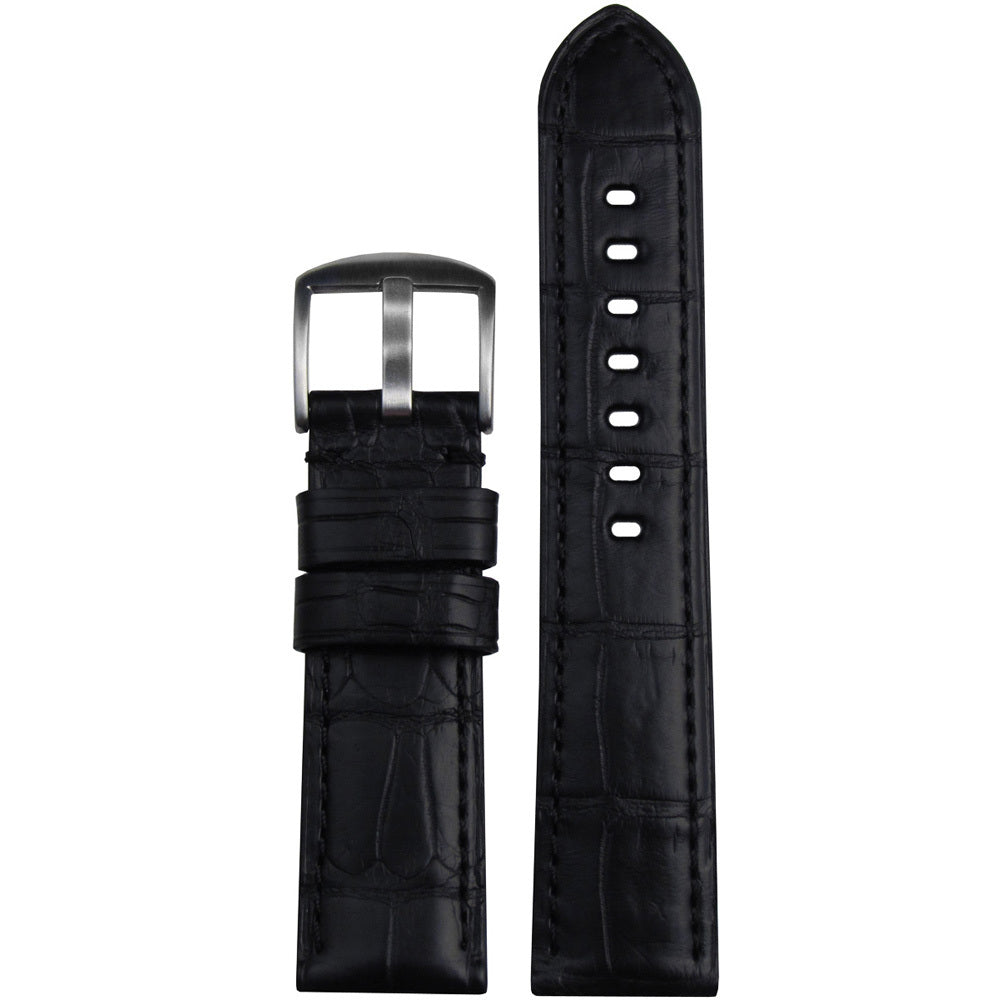 Louisiana Alligator Watch Band | Matte Finish | Padded | Black | Match Stitch
