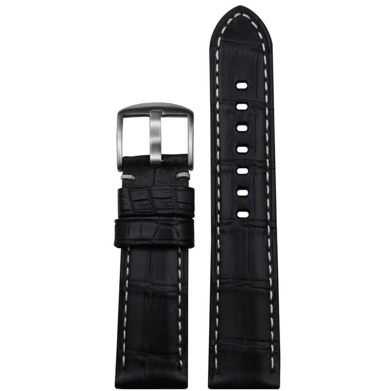 Louisiana Alligator Watch Band | Matte Finish | Padded | Black | White Stitch