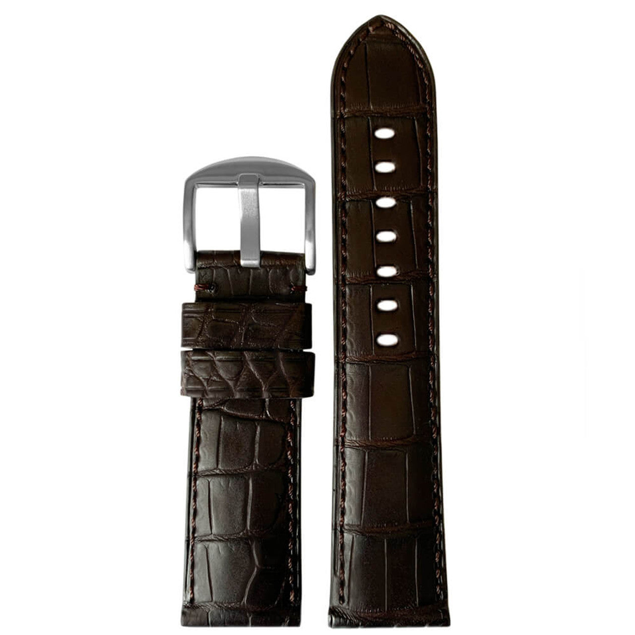 Louisiana Alligator Watch Band | Matte Finish | Padded | Dark Brown | Match Stitch