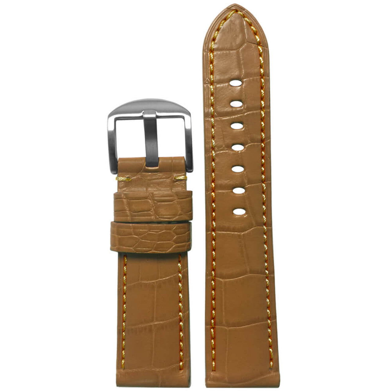 Louisiana Alligator Watch Band | Matte Finish | Padded | Honey-Tan | Match Stitch