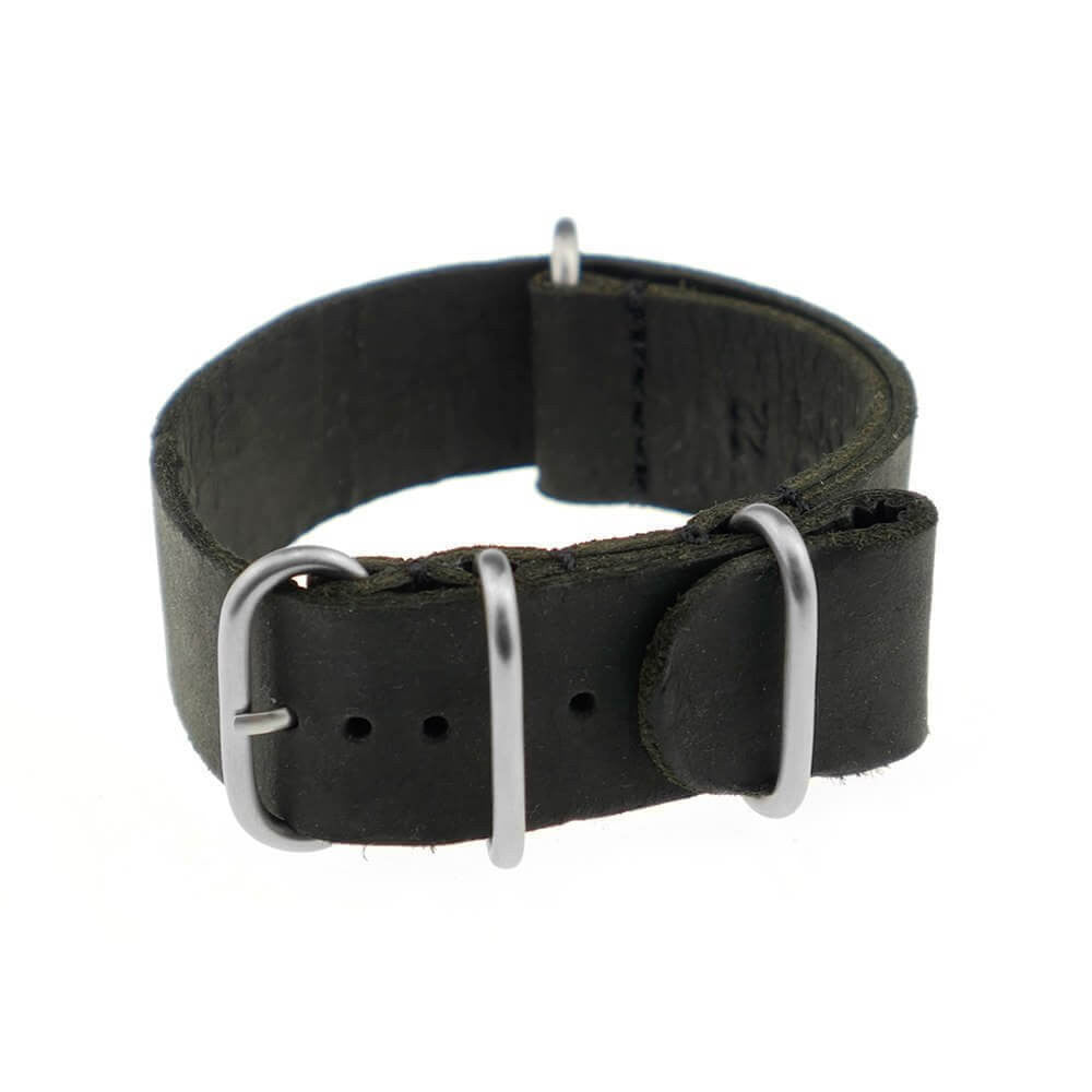 Vintage Leather Watch Band | Luxembourg | One-Piece | 4 Brushed Rings | Black