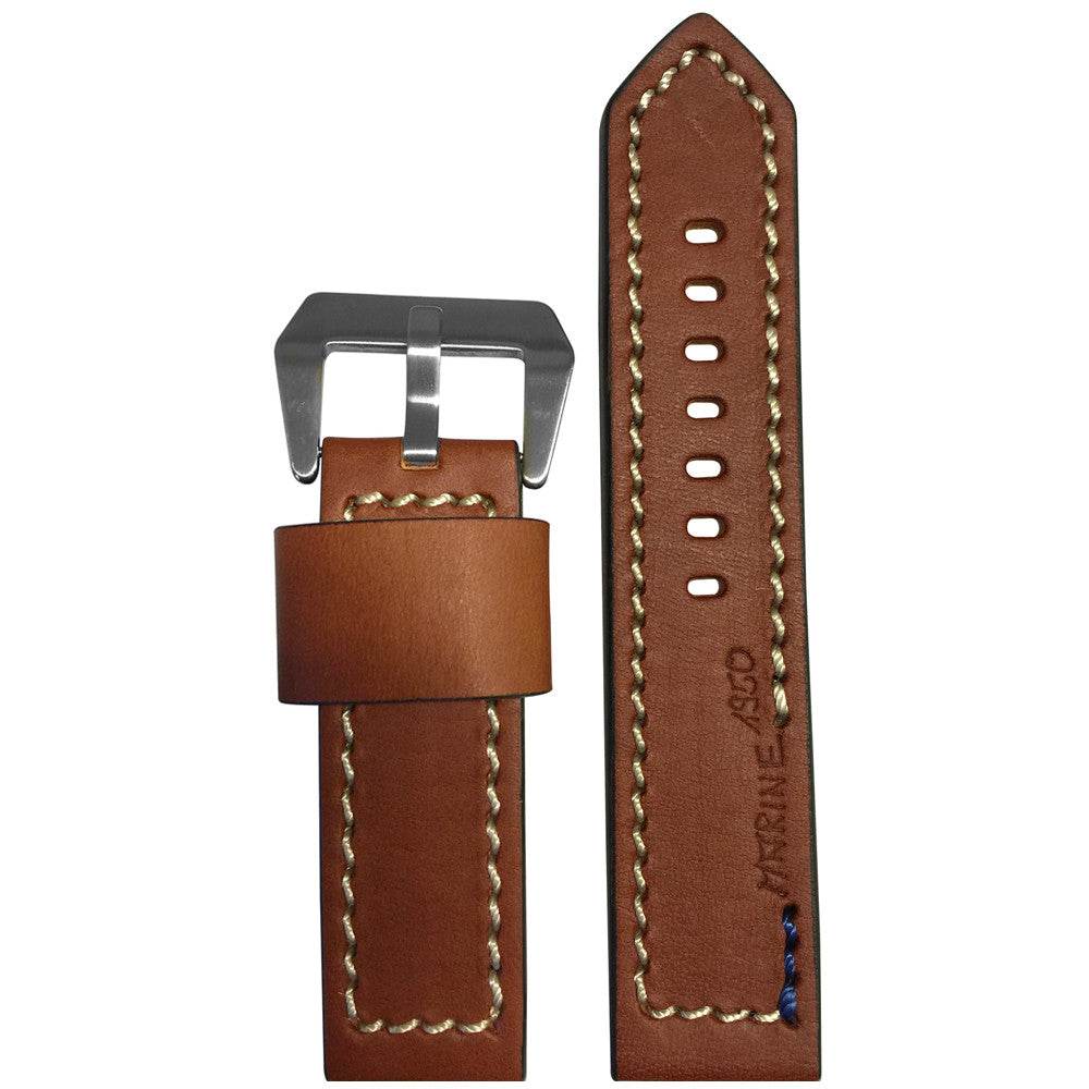 Vintage Leather Watch Band | "Marine 1950" | Brown | White Stitch
