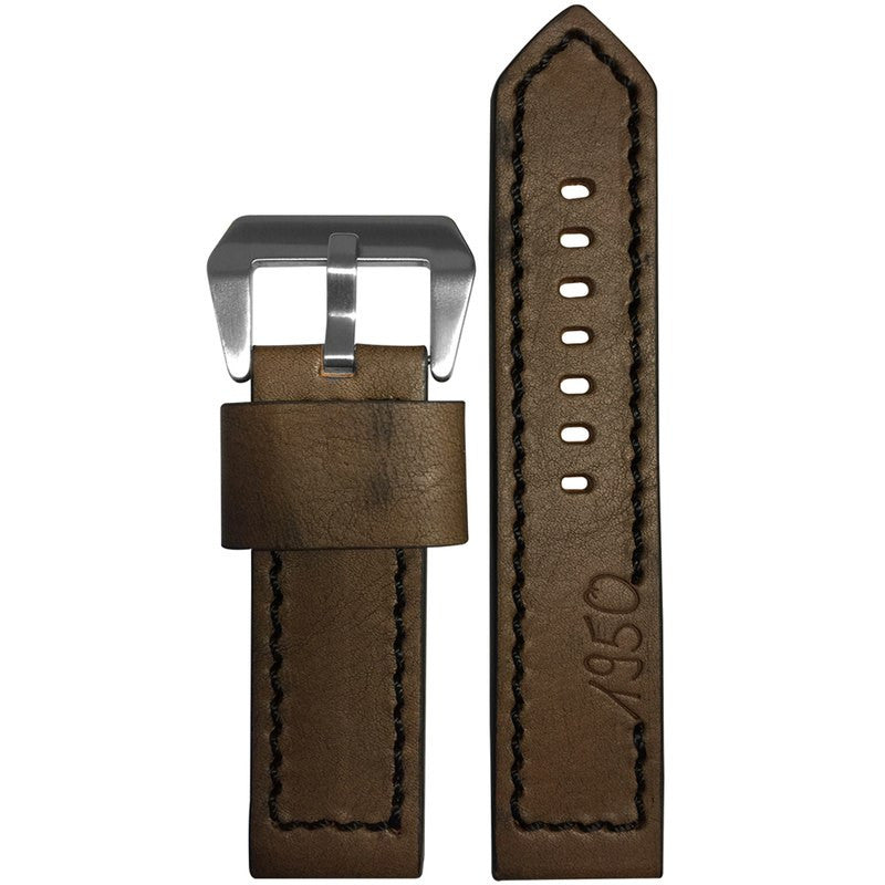Vintage Leather Watch Band | "Marine 1950" | Dark Brown | Black Stitch
