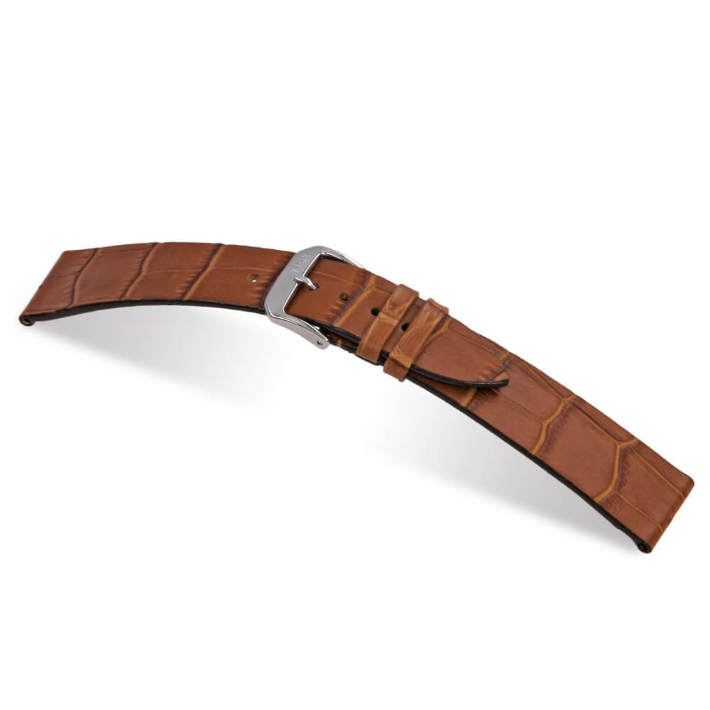 Embossed Leather Alligator Print Watch Band | Miami | Cognac