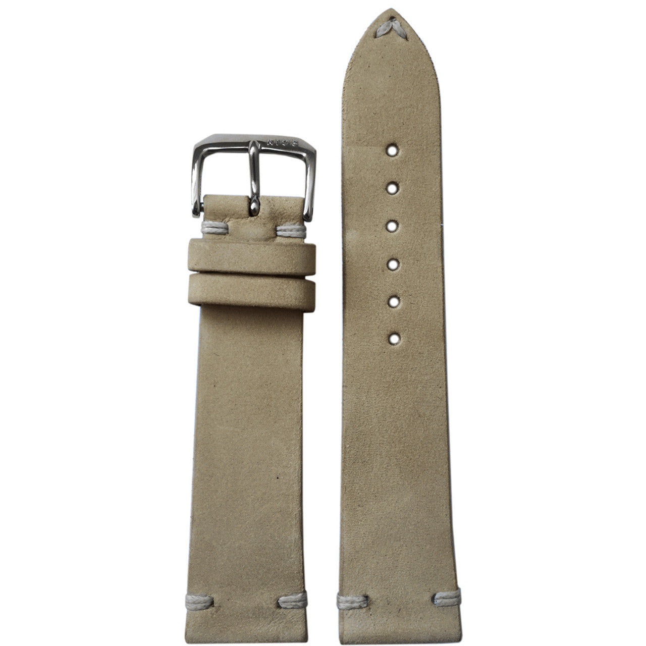 Vintage Leather Watch Band | Beige | White Minimal Hand Stitch