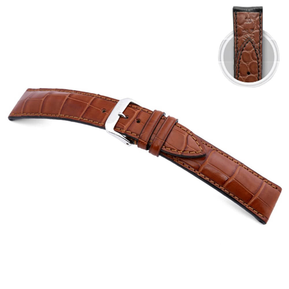 Genuine Alligator Watch Band | Monarch | Genuine Alligator Lining | Cognac