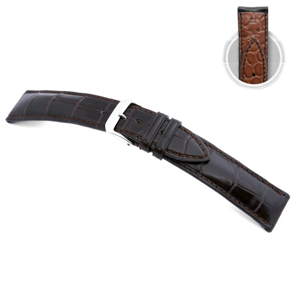 Genuine Alligator Watch Band | Monarch | Genuine Alligator Lining | Mocha