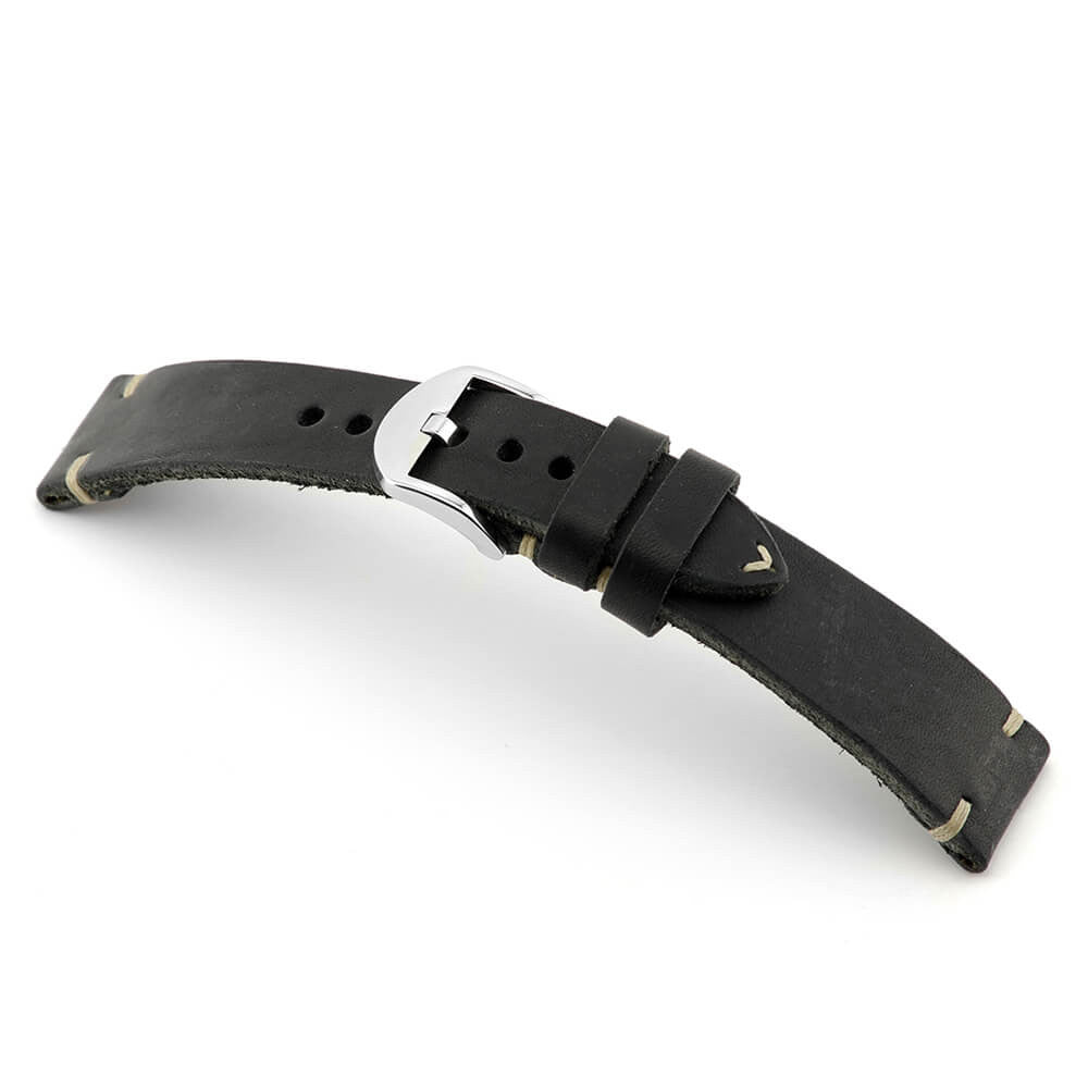 Genuine Leather Watch Band | Moore | Black | Minimal Stitch