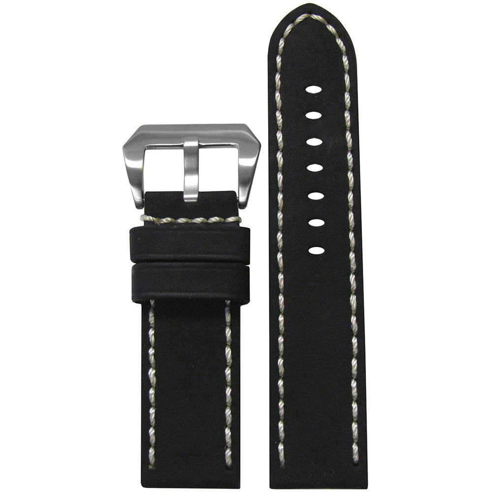 Genuine Leather Watch Band | Mustang 2 | Black | White Hand Stitching