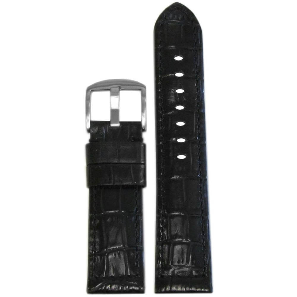 Natural Classic Embossed Leather Gator Watch Band | Padded | Black | Match Stitch