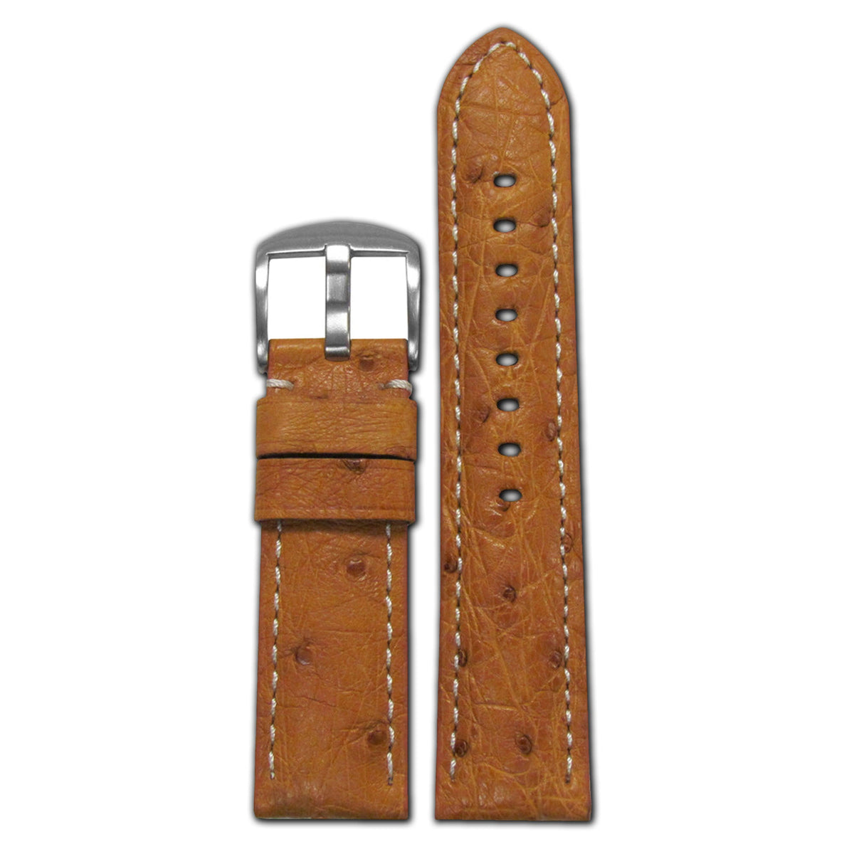 Ostrich Watch Band | Natural | White Stitch