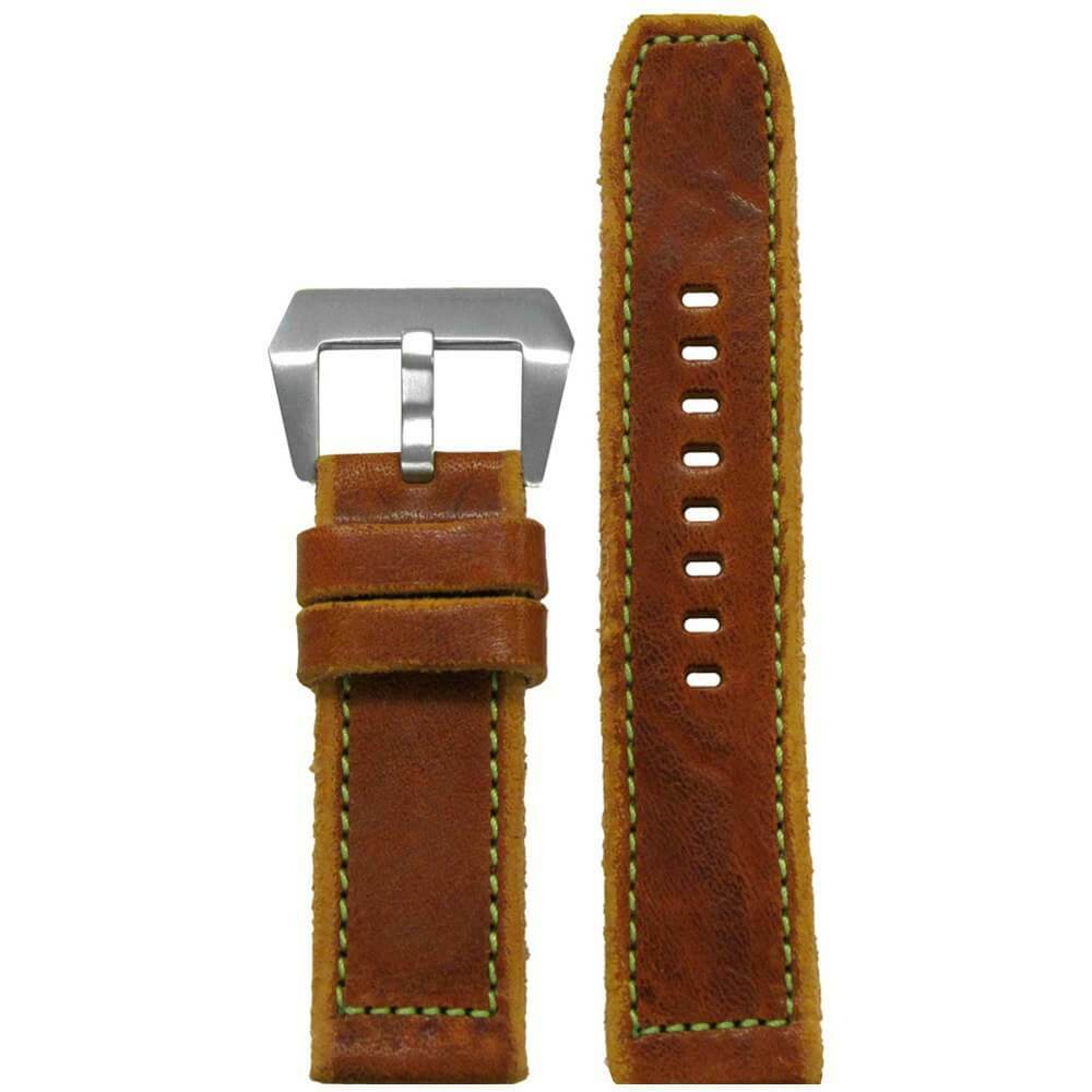 Natural Vintage Leather Watch Band | Rough Edges | Grass Green Hand Stitch