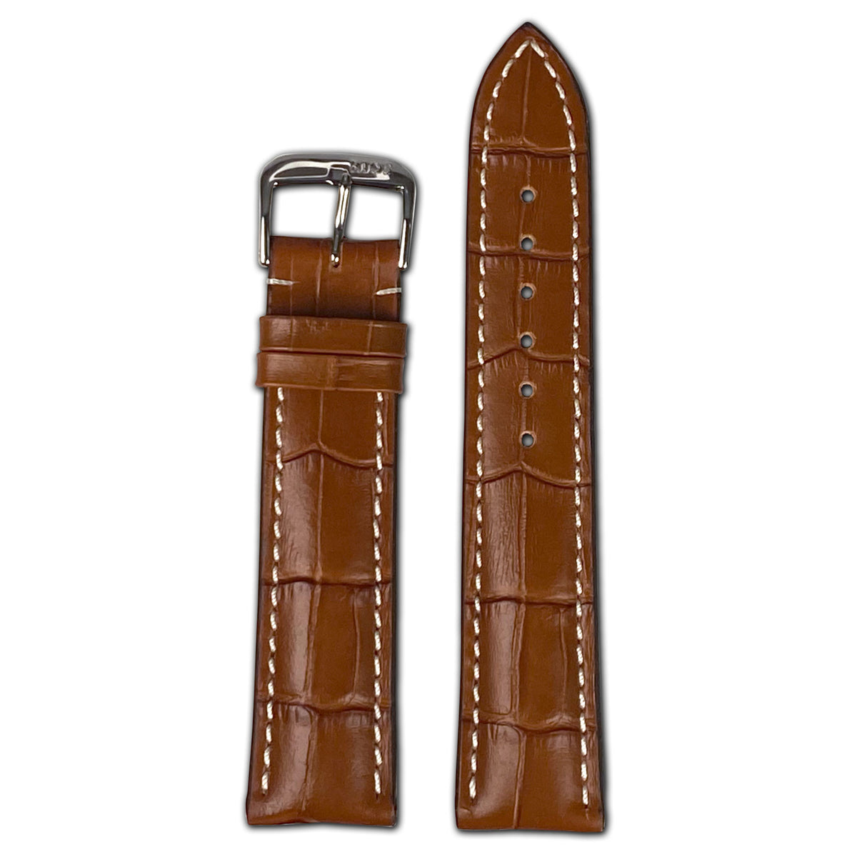 Embossed Leather Alligator Print Watch Band | New Orleans | Cognac