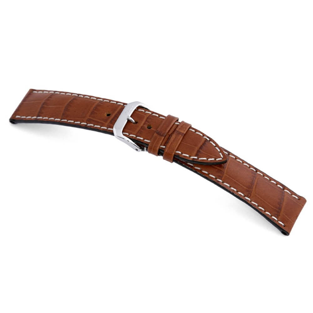 Quick Release | Embossed Leather Alligator Print Watch Band | New Orleans | Cognac