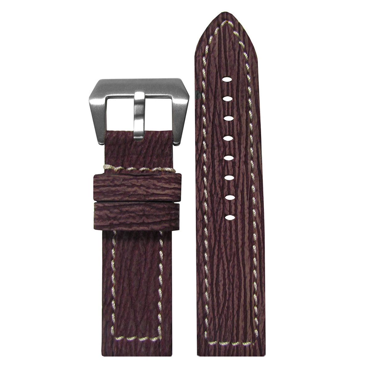 Nubuk Shark Skin Watch Band | Flat | Bordeaux | White Stitch